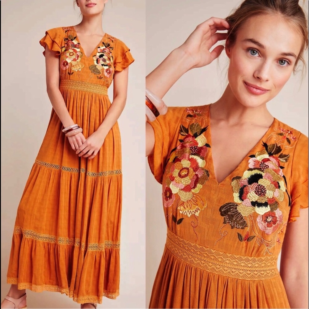 Anthropologie Maeve embroidered maxi dress